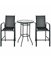 Sugift 3 Pieces Outdoor Patio Bar Table Stool Set-Black