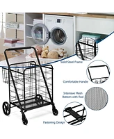 Sugift Heavy Duty Folding Utility Shopping Double Cart