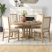 Streamdale Furniture 5-Piece Dining Set Extendable Round Table And 4 Upholstered Chairs Farmhouse Dining Set