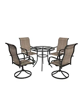 Mondawe 5-Piece Round Circle Steel Mesh Table And Steel Textiliene Dining Chair Set With 4 Pcs Swivel Chairs