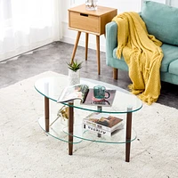 Streamdale Furniture Modern Oval Glass Coffee Table with Oak Wood Legs