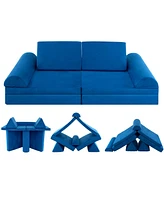 Costway 6 Pcs Kids Play Sofa Set Modular Convertible Foam Folding Couch Toddler Playset