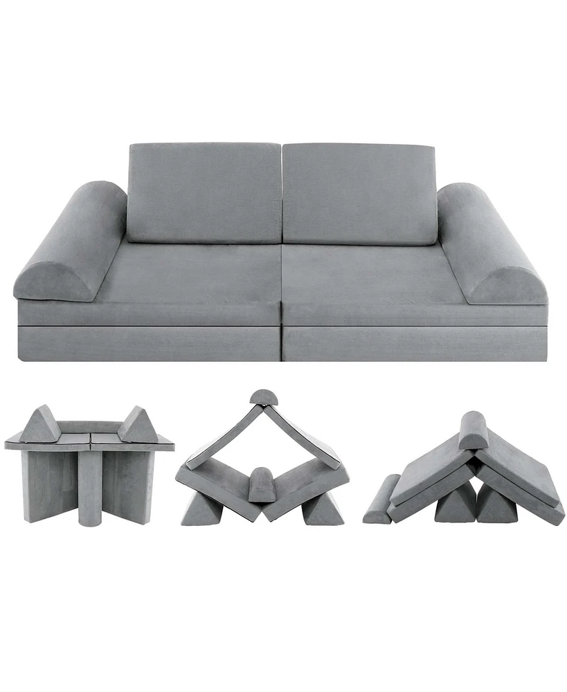 Costway 6 Pcs Kids Play Sofa Set Modular Convertible Foam Folding Couch Toddler Playset
