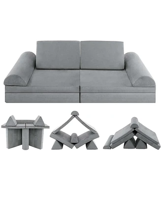 Costway 6 Pcs Kids Play Sofa Set Modular Convertible Foam Folding Couch Toddler Playset