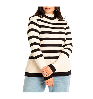 Eloquii Plus Striped Mock Neck Sweater