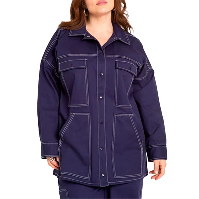 Eloquii Plus Size Contrast Stitch Utility Shacket