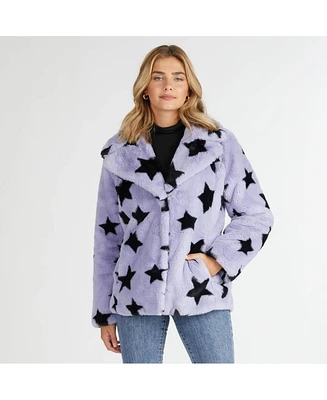 Nvlt Women's Short Pile Faux Fur Star Print Jacket