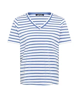 Olsen Women's Cotton Blend Short Sleeve Striped V-Neck T-Shirt