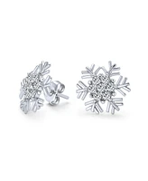 Bling Jewelry Cubic Zirconia Pave Clear or Blue Cz Christmas Holiday Party Snowflake Stud Earrings For Women Teen .925 Sterling Silver