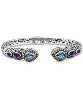 Devata Swiss Blue Topaz, Amethyst & Bali Ubud Cuff Bracelet in Sterling Silver and 18K Gold