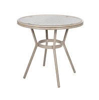 Merrick Lane Mael Bistro Style Table With Glass Top, Textilene, Stack Chairs