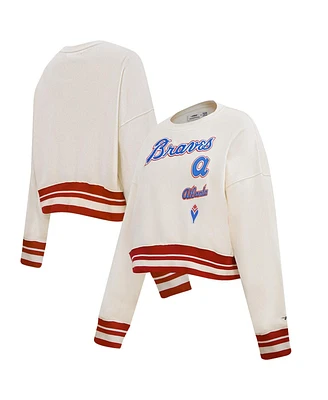 Pro Standard Women's Cream Atlanta Braves Retro Classic Fleece Pullover Sweatshirt