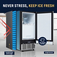 Newair 15" Undercounter 80 lbs. Daily Clear Ice Cube Maker Machine, Built-in or Freestanding Design, 40 Cubes ready in 15-30 Mins, Fingerprint Resista