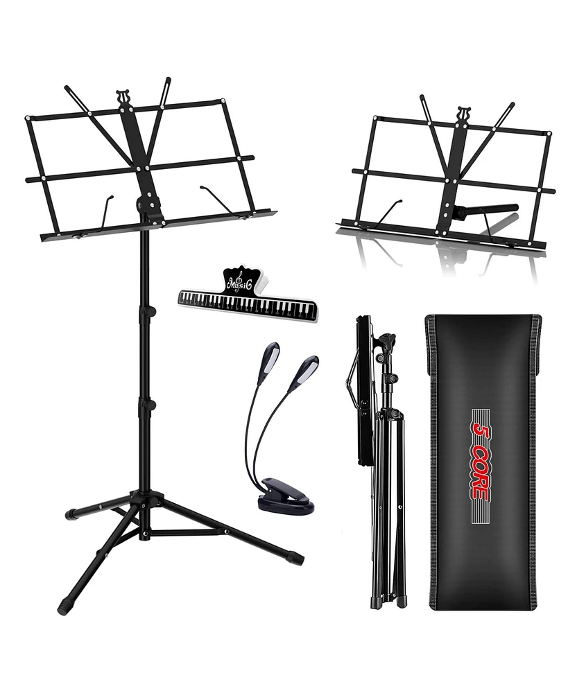 5 Core Sheet Music Stand Height Adjustable • Portable Foldable Music Note Holder w Music Clip - Mus Fld