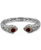 Devata Garnet & Bali Lovina Cuff Bracelet Sterling Silver and 18K Gold