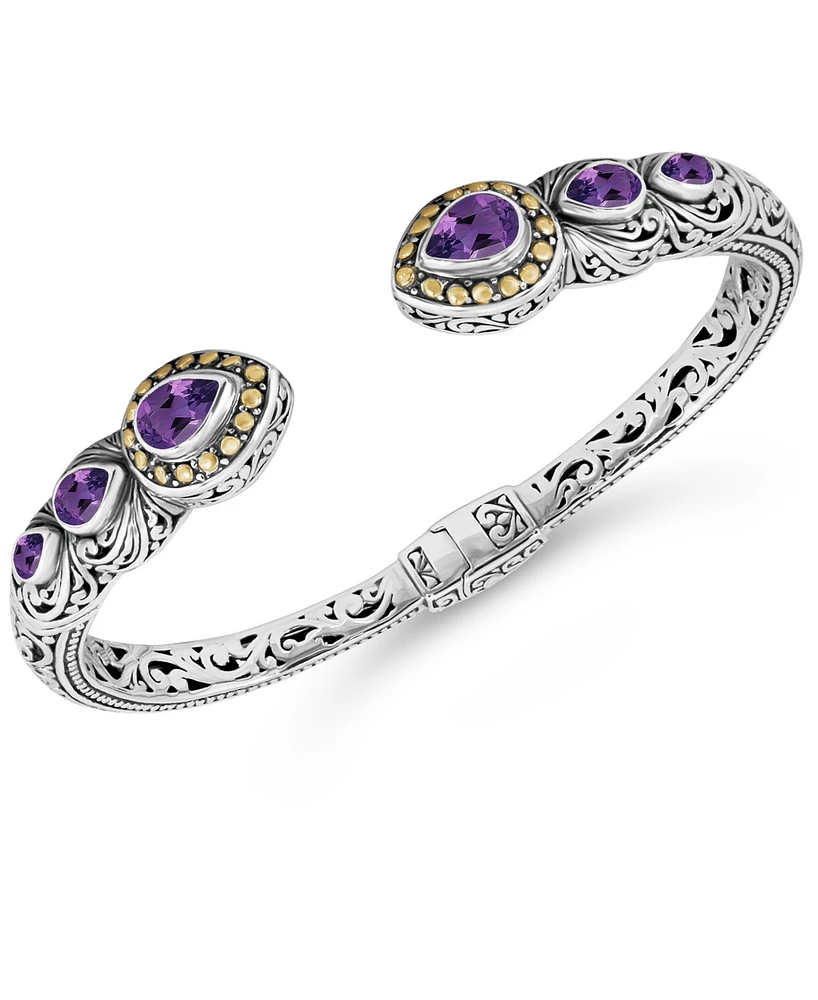 Devata Amethyst & Bali Ubud Cuff Bracelet Sterling Silver and 18K Gold