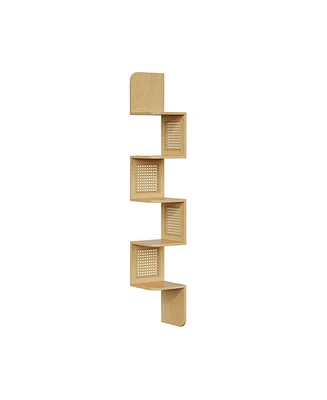 Slickblue 5-Tier Corner Shelf, Wall Mounted Floating Shelf, Zigzag Corner Shelf Unit, Pvc Rattan Sides