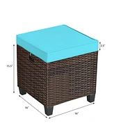 Gymax Set of 2 Patio Rattan Ottoman Footrest Garden Outdoor w/ Turquoise Cushion