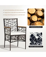 Sugift 2 Pieces Pe Wicker Patio Bistro Dining Chairs with Acacia Wood Armrests and Cushions