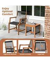 Sugift 3 Pieces Acacia Wood Patio Conversation Sets with Armchairs Coffee Table