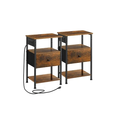 Slickblue Nightstand with Charging Station, 1 Drawers, Set of 2