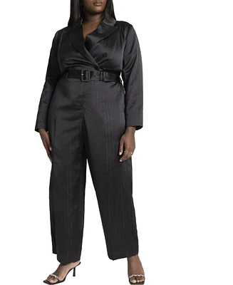 Eloquii Plus Size Pinstripe Blazer Jumpsuit - 26, Black Onyx