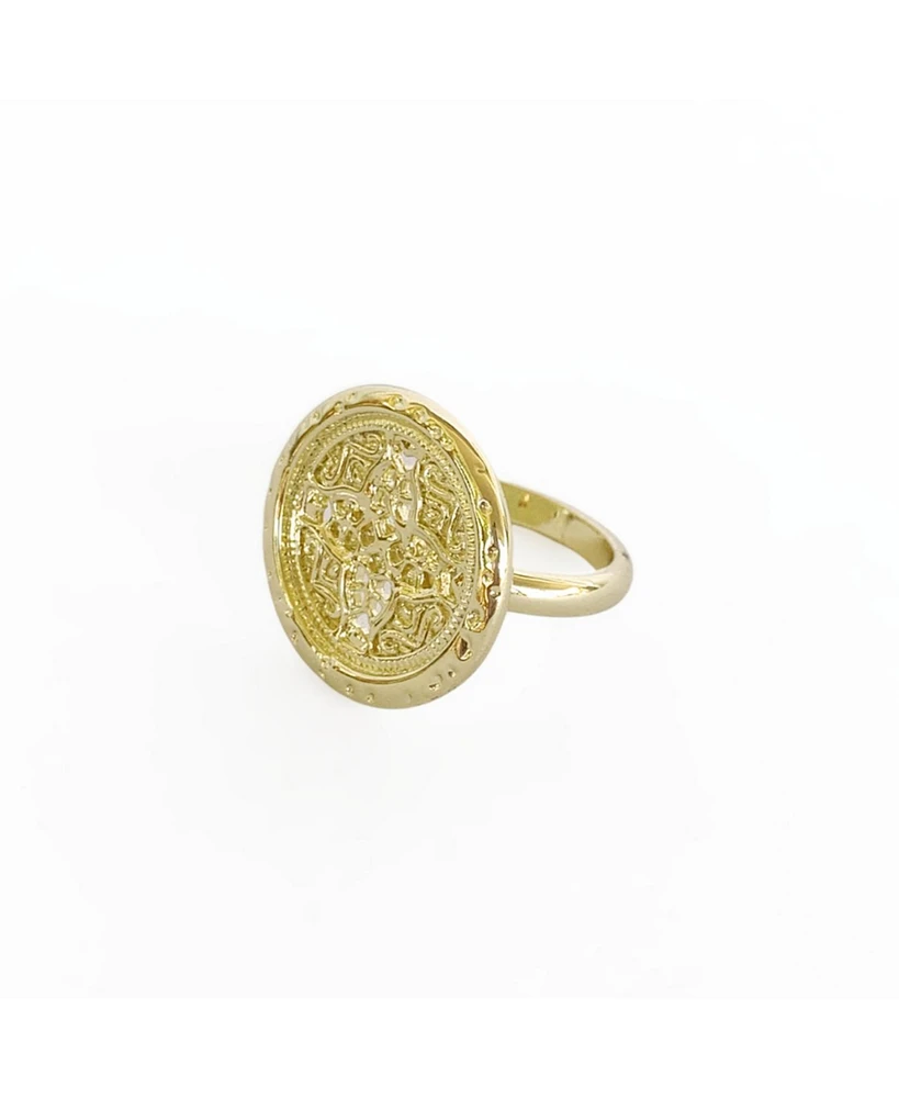 sanctuaire Round Rosette Medallion Coin Statement Ring Gold