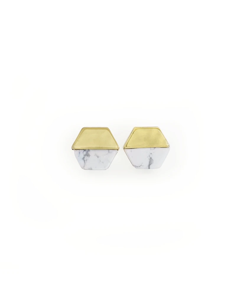 sanctuaire Sanctuary Project by Semi Precious White Howlite Geo Stud Earrings Gold