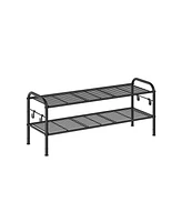 Slickblue Shoe Organizer Rack, Metal Shelf Storage with Side Hooks, Height-Adjustable Rack