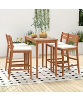 Sugift Set of 2 Outdoor Wood Barstools with Soft Seat Cushion