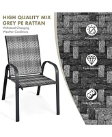 Sugift Set of 6 Outdoor Pe Wicker Stackable Chairs with Sturdy Steel Frame