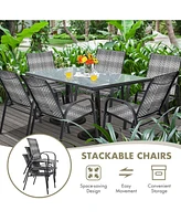 Sugift Set of 6 Outdoor Pe Wicker Stackable Chairs with Sturdy Steel Frame