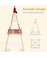 Sugift All-in-One Wooden Height Adjustable Kid's Art Easel with Magnetic Stickers and Paper