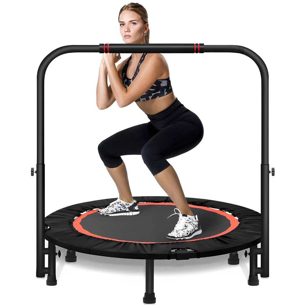 Sugift 40 Inch Mini Exercise Trampoline Foldable with Adjustable Handle Max Load 440lbs for Adults or Kids