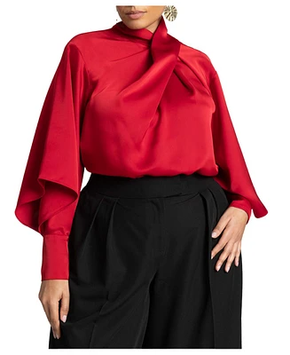 Eloquii Plus Satin Collared Blouse With Bow