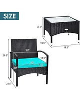 Sugift 3 Pieces Patio Wicker Rattan Furniture Set with Cushion for Lawn Backyard