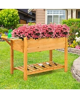 Sugift Elevated Planter Box Kit with 8 Grids and Folding Tabletop