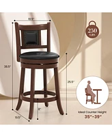Sugift 25.5 Inch Upholstered Bar Stools Set of 2 with Curved Backrest and Footrest