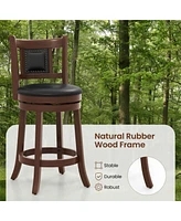 Sugift 25.5 Inch Upholstered Bar Stools Set of 2 with Curved Backrest and Footrest