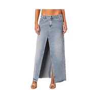 Edikted Women's Front Slit Washed Denim Maxi Skirt - Light