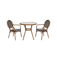 Merrick Lane Celia Bistro Style Table With Glass Top, Pe Rattan, Stack Chairs