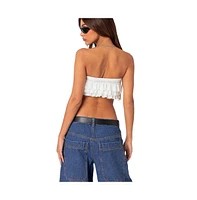 Edikted Women's Nia Ruffled Eyelet Bandeau Top