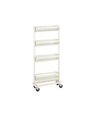 Slim Storage Cart, 4-tier Slide-out Trolley For Small Spaces, Bathroom, With Wire Baskets