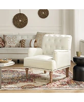 Mcgavock Traditional Wooden Upholstered Accent Chair with Tufted Back