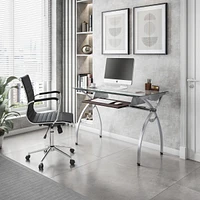 Streamdale Furniture Contempo Clear Glass Top Computer Desk With Pull Out Keyboard Panel, Clear