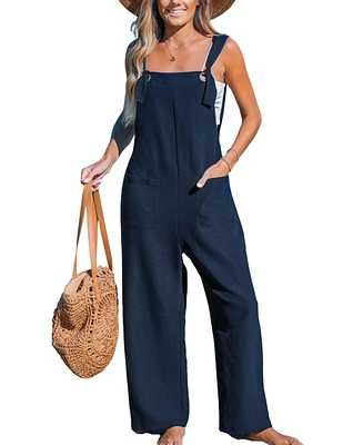 Cupshe Women's Navy Square Neck Straight Leg Jumpsuit