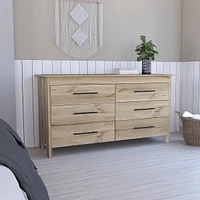 Streamdale Furniture Southington 6-Drawer Rectangle Dresser Light Oak And White