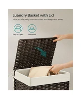 Slickblue Storage Box With Cotton Liner, Rattan-style Basket, Trunk Lid And Handles