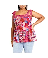 City Chic Plus Paradiso Print Top