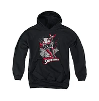 Justice League Boys of America Youth Superman Red & Gray Pull Over Hoodie / Hooded Sweatshirt